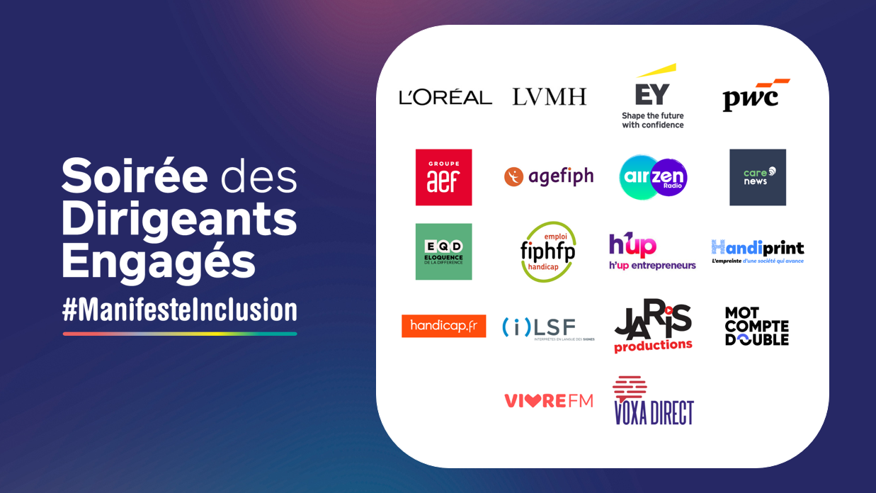 Les partenaires mobilis&eacute;s pour cette Soir&eacute;e des Dirigeants Engag&eacute;s 2026 : L'Or&eacute;al, LVMH, EY, PWC, AEF, Agefiph, Airzen radio, Carenews, Eloquence de la Diff&eacute;rence, Fiphfp, H'up entrepreneurs, Handiprint, Handicap.fr, ILSF, Jaris Production, Mot compte double, Vivre FM, Voxa Direct