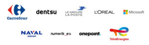 Logos des membres du groupe de travail Accessibilit&eacute; num&eacute;rique : Carrefour, dentsu, Groupe La Poste, L'Or&eacute;al, Microsoft, Naval Group, numerik-ea, onepoint, TotalEnergies